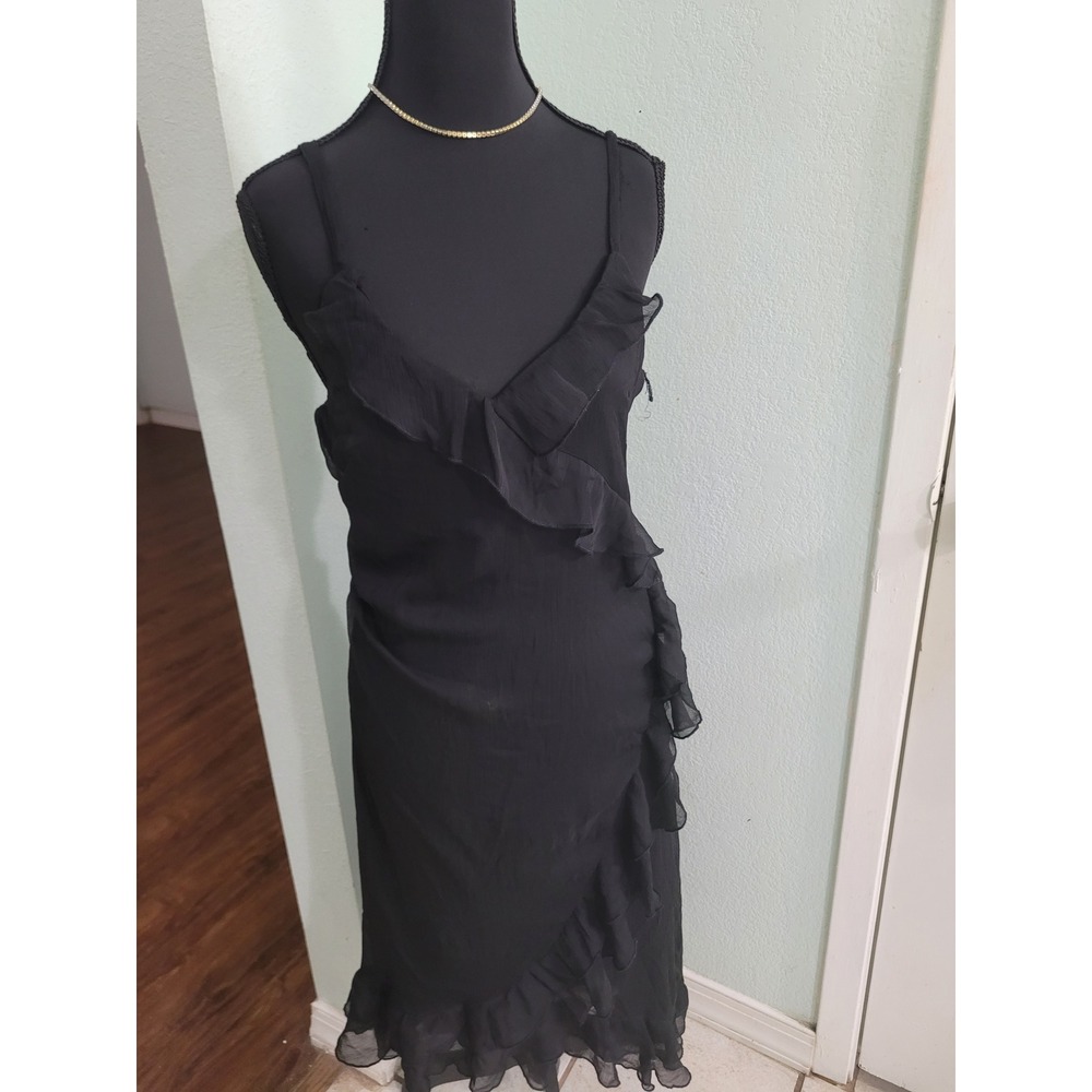 Charlotte Russe Black Ruffle Midi Dress Sleeveless V-Neck GNY31491 Womens Small